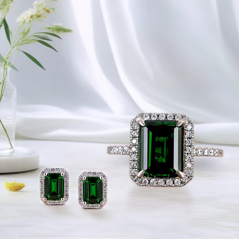 Emerald Green Simulated Diamond Jewelry Set in 925 Sterling Silver