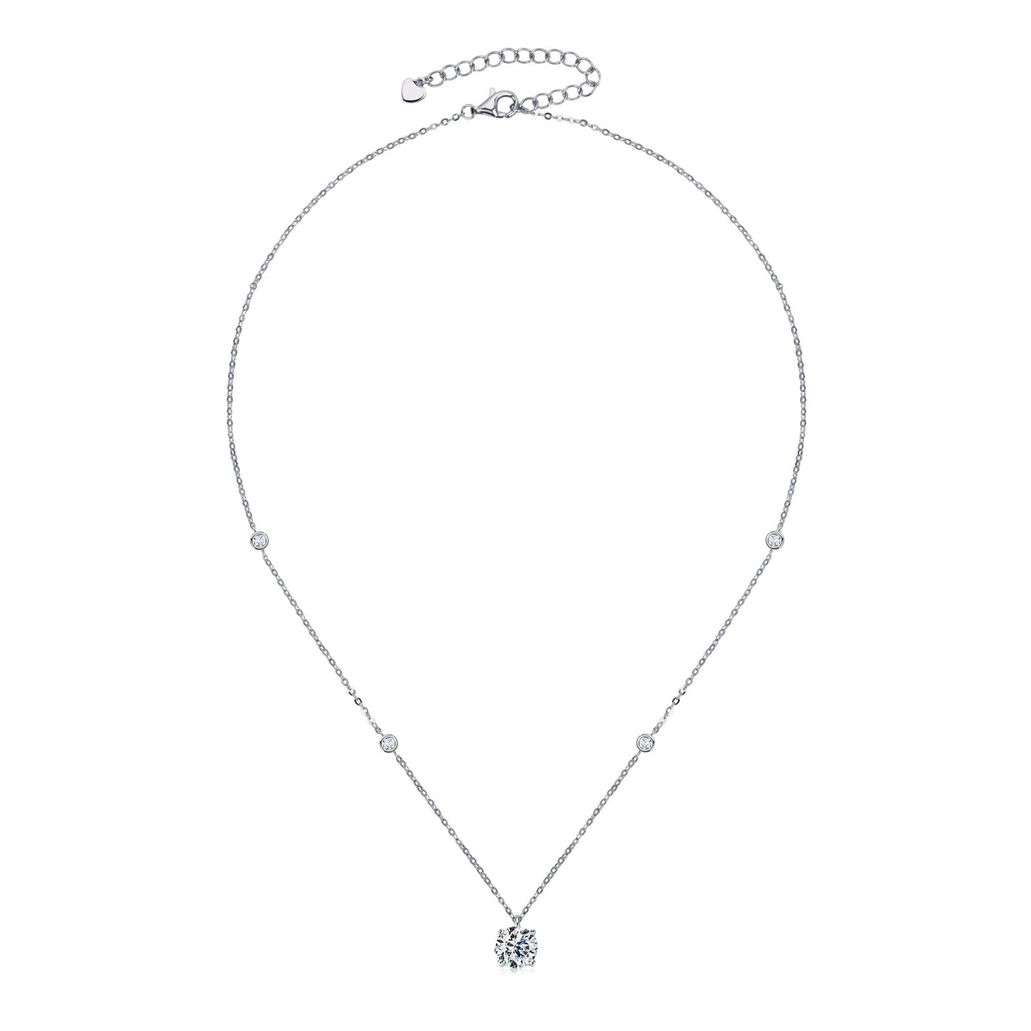 2.0 CaratRound Moissanite Necklace in 18K White Gold Plated Sterling Silver
