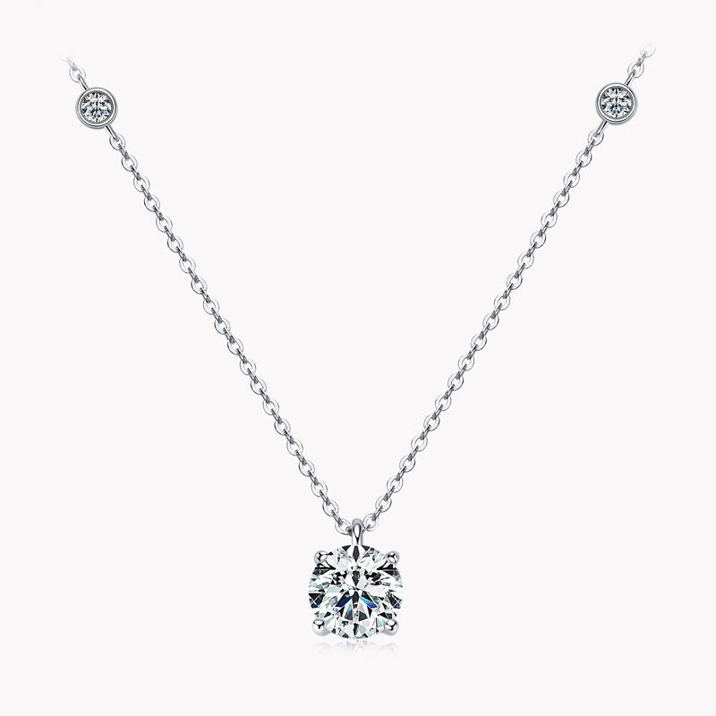 2.0 CaratRound Moissanite Necklace in 18K White Gold Plated Sterling Silver