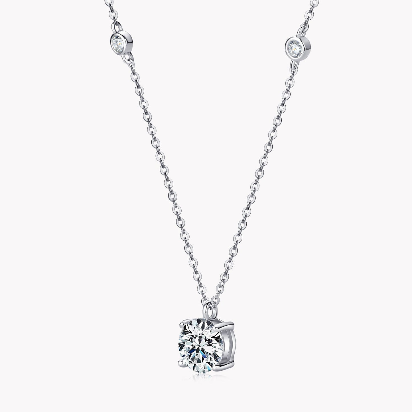 2.0 CaratRound Moissanite Necklace in 18K White Gold Plated Sterling Silver