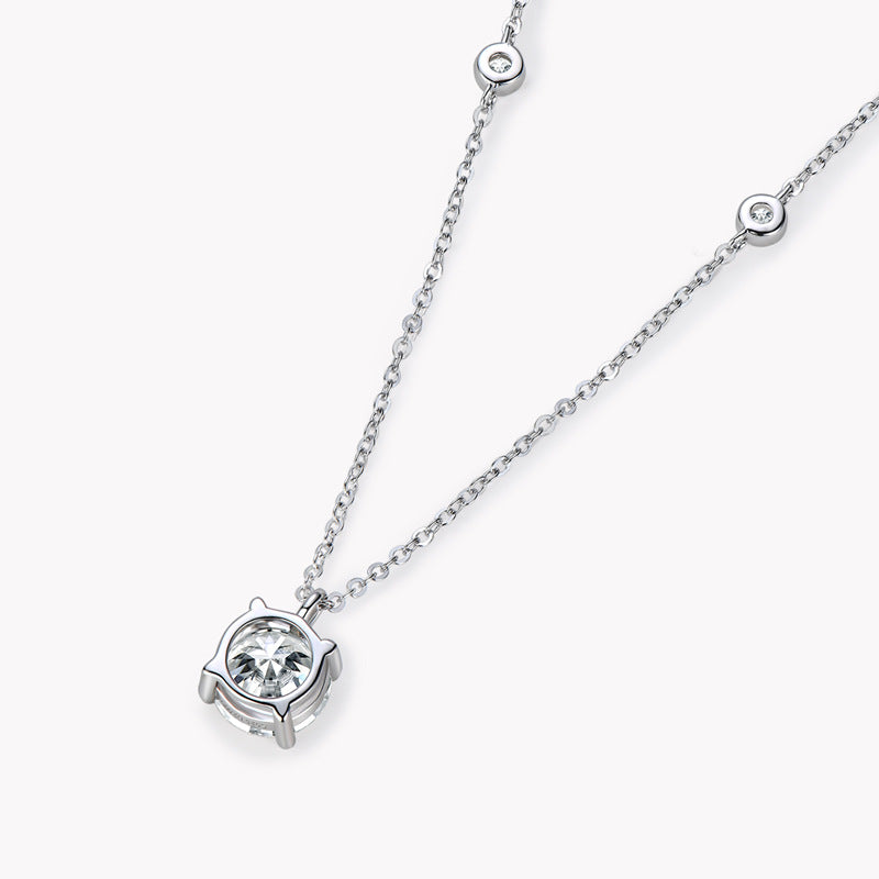 2.0 CaratRound Moissanite Necklace in 18K White Gold Plated Sterling Silver
