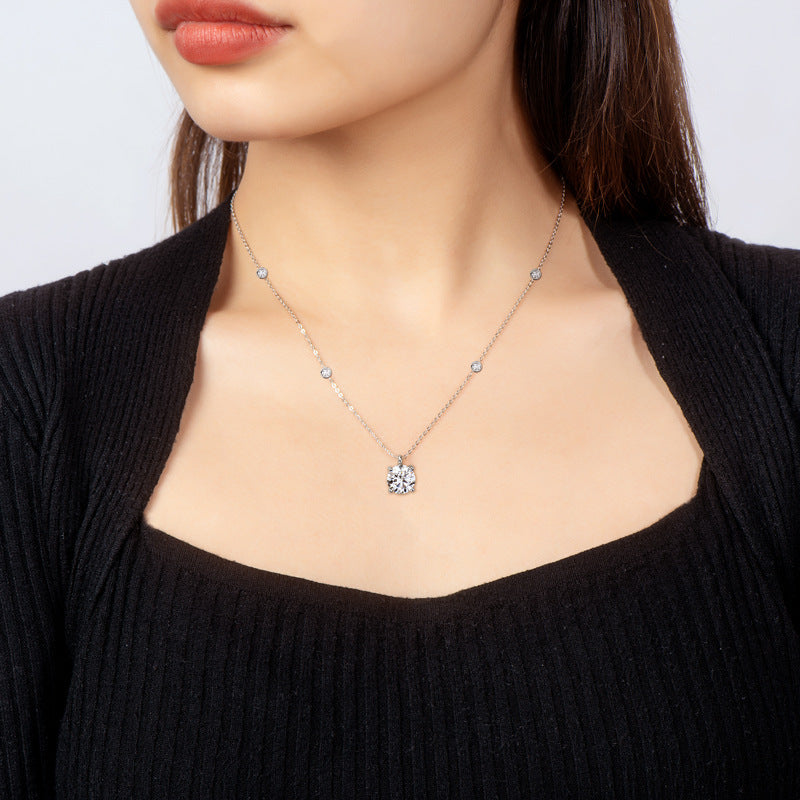 2.0 CaratRound Moissanite Necklace in 18K White Gold Plated Sterling Silver