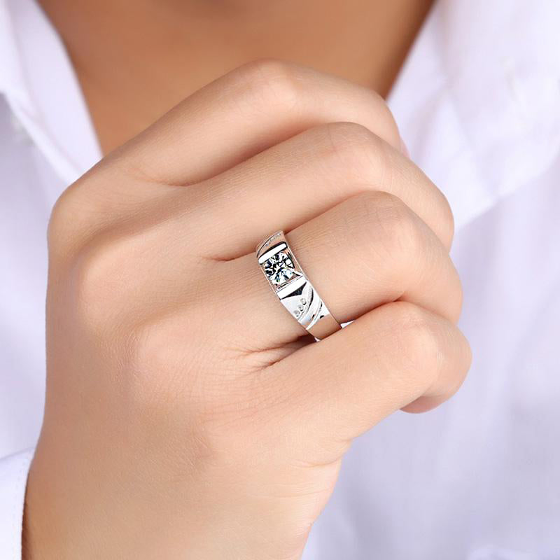 1.0 Carat Sona Simulated Diamond Men's Ring, Open-End Design, Sterling Silver
