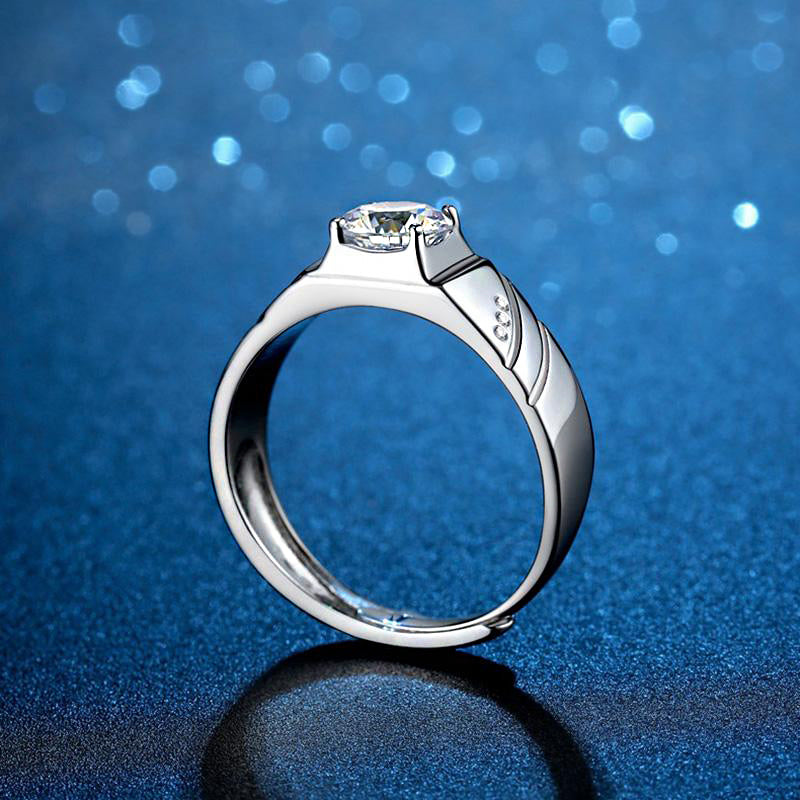 1.0 Carat Sona Simulated Diamond Men's Ring, Open-End Design, Sterling Silver