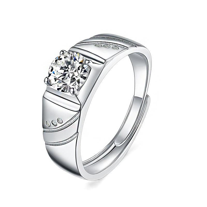 1.0 Carat Sona Simulated Diamond Men's Ring, Open-End Design, Sterling Silver