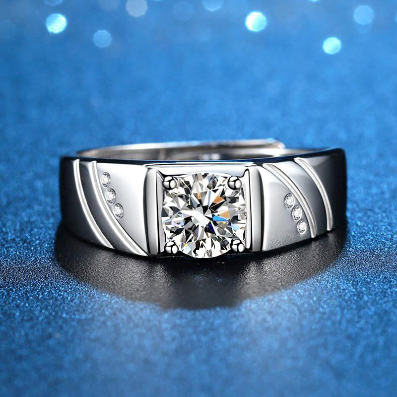 1.0 Carat Sona Simulated Diamond Men's Ring, Open-End Design, Sterling Silver