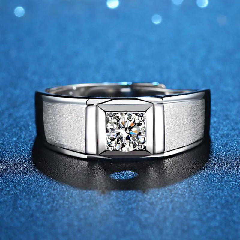 1.0 Carat Sona Simulated Diamond Men's Ring, Sterling Silver, White Gold Plated