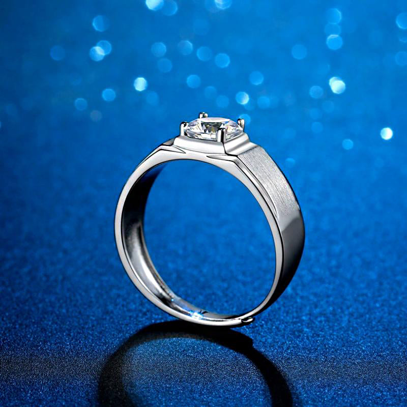 1.0 Carat Sona Simulated Diamond Men's Ring, Sterling Silver, White Gold Plated