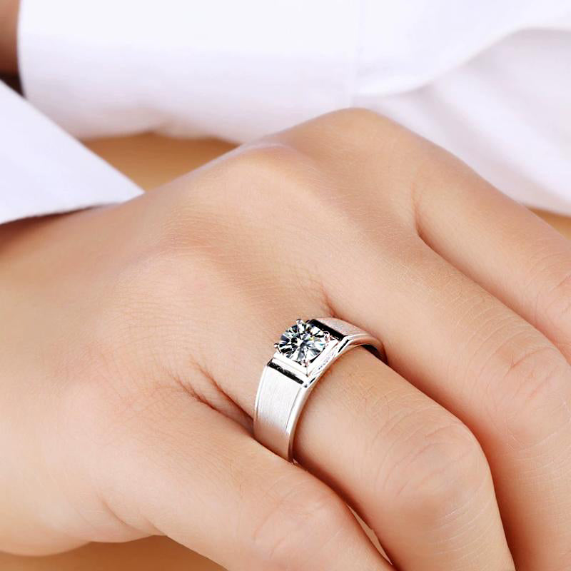 1.0 Carat Sona Simulated Diamond Men's Ring, Sterling Silver, White Gold Plated