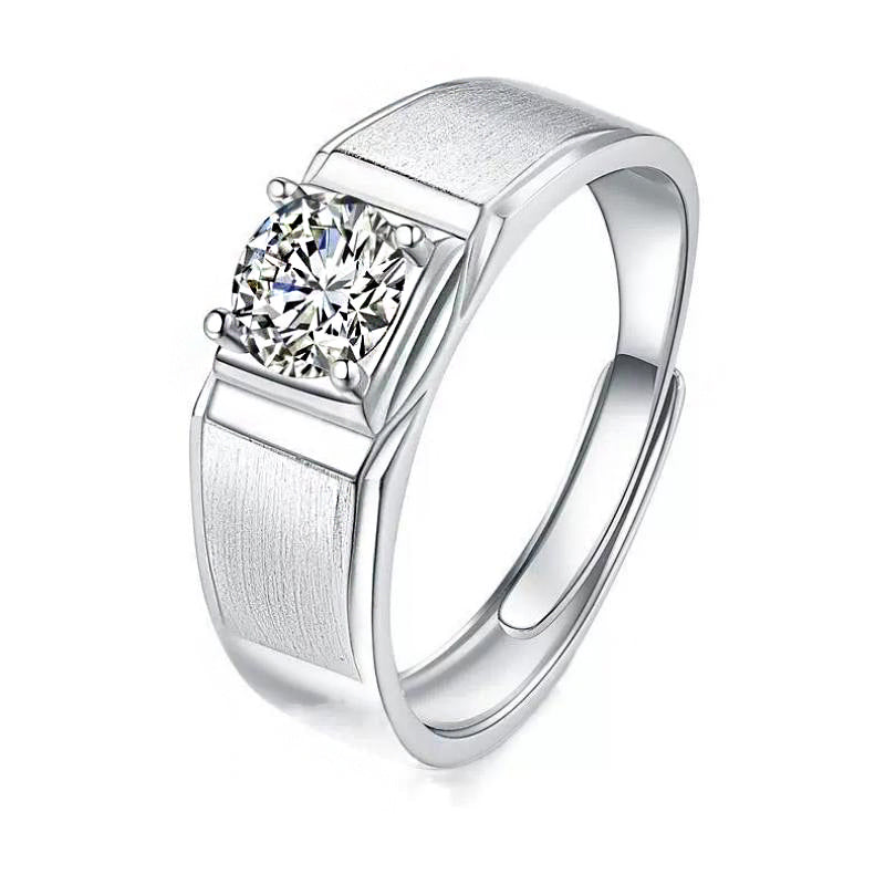 1.0 Carat Sona Simulated Diamond Men's Ring, Sterling Silver, White Gold Plated