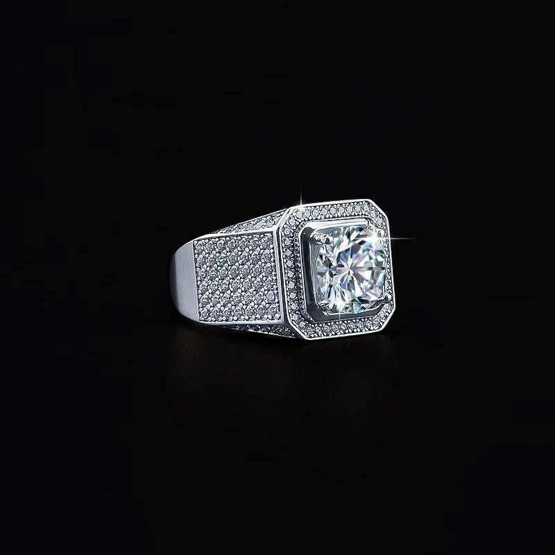 2.0 Carat Moissanite Men's Ring, Sterling Silver, White & Yellow Gold Plated