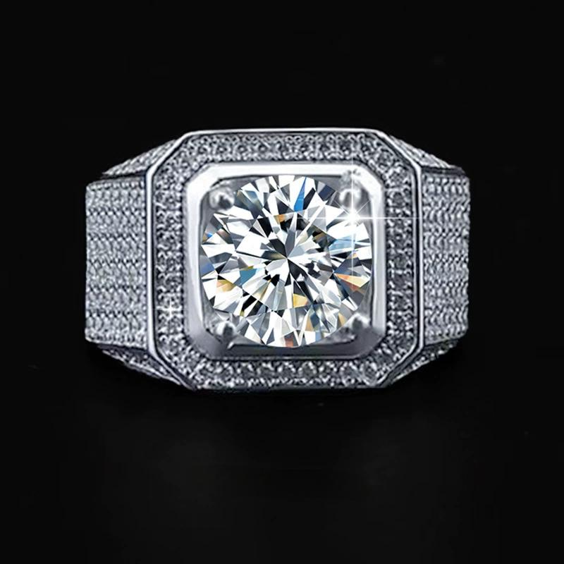 2.0 Carat Moissanite Men's Ring, Sterling Silver, White & Yellow Gold Plated