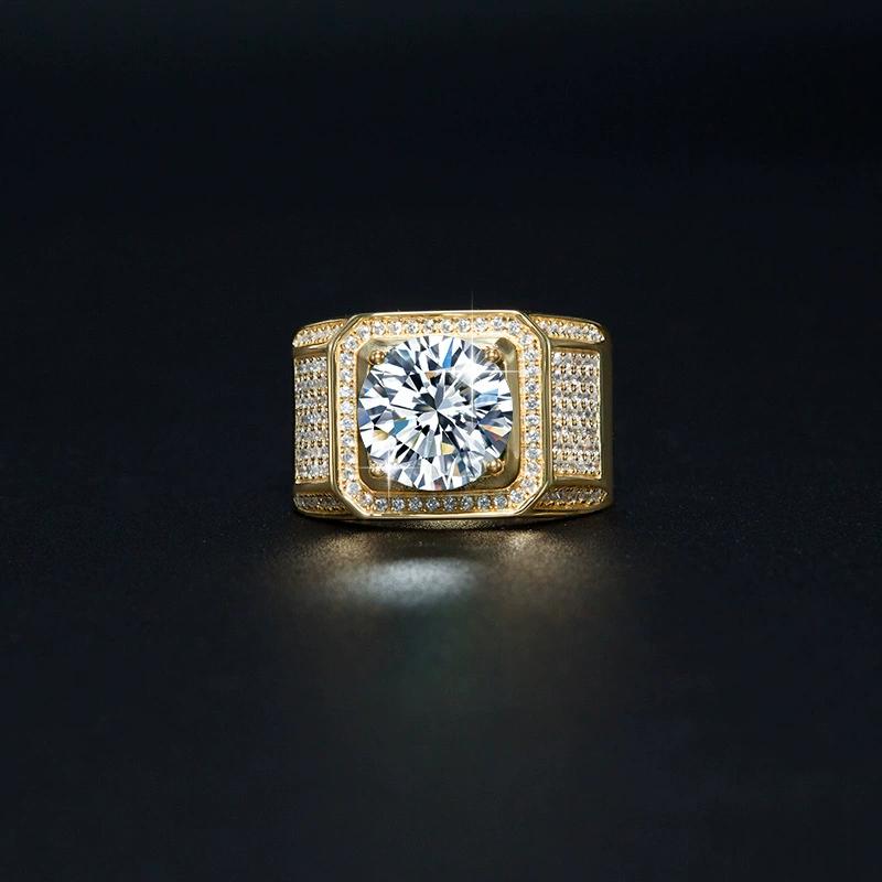 2.0 Carat Moissanite Men's Ring, Sterling Silver, White & Yellow Gold Plated