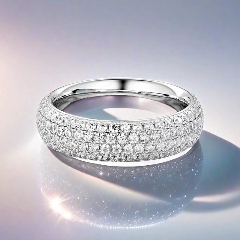 Sterling Silver Men's Ring, White Gold Plated, Full Circle Round Cut Stones