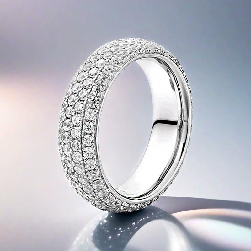 Sterling Silver Men's Ring, White Gold Plated, Full Circle Round Cut Stones