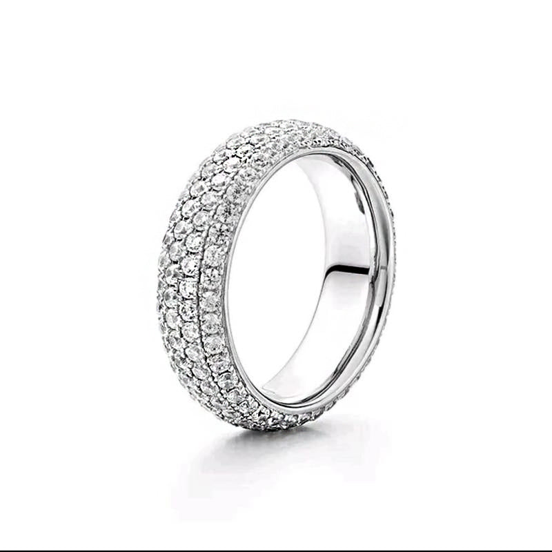 Sterling Silver Men's Ring, White Gold Plated, Full Circle Round Cut Stones