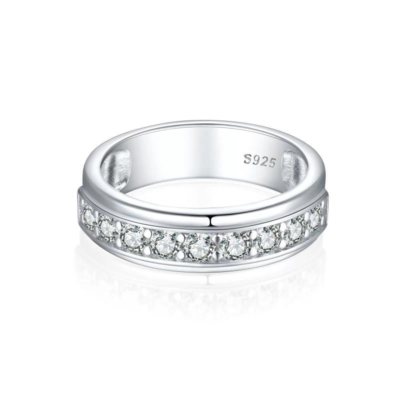 5.1g Sterling Silver Men's Ring, White Gold Plated, Round Cut White Stones