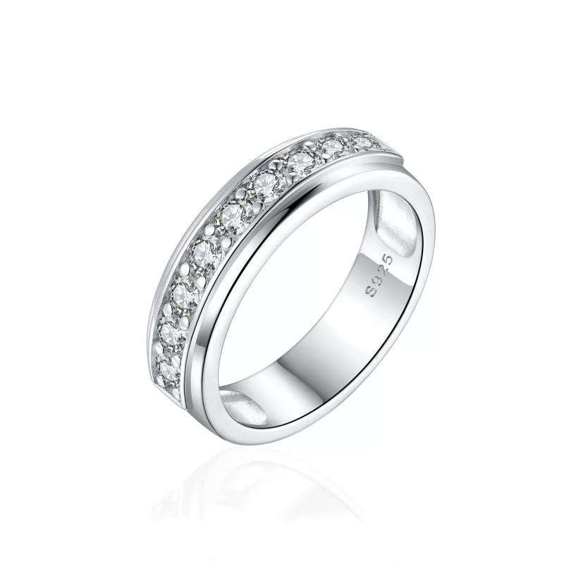 5.1g Sterling Silver Men's Ring, White Gold Plated, Round Cut White Stones
