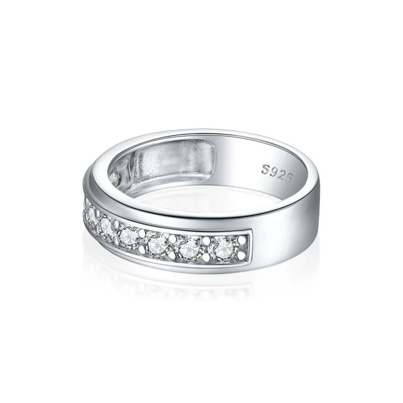5.1g Sterling Silver Men's Ring, White Gold Plated, Round Cut White Stones