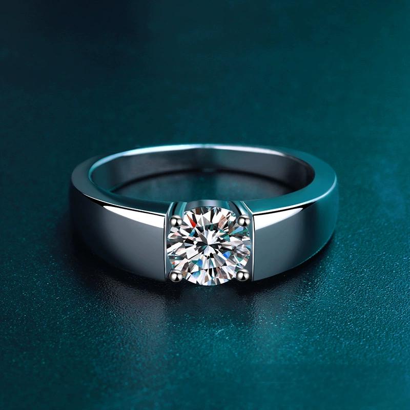1.0 Carat Moissanite Men's Ring in Sterling Silver with White Gold Plating