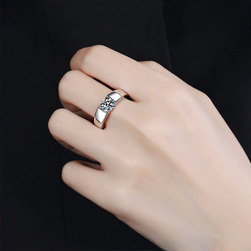 1.0 Carat Moissanite Men's Ring in Sterling Silver with White Gold Plating