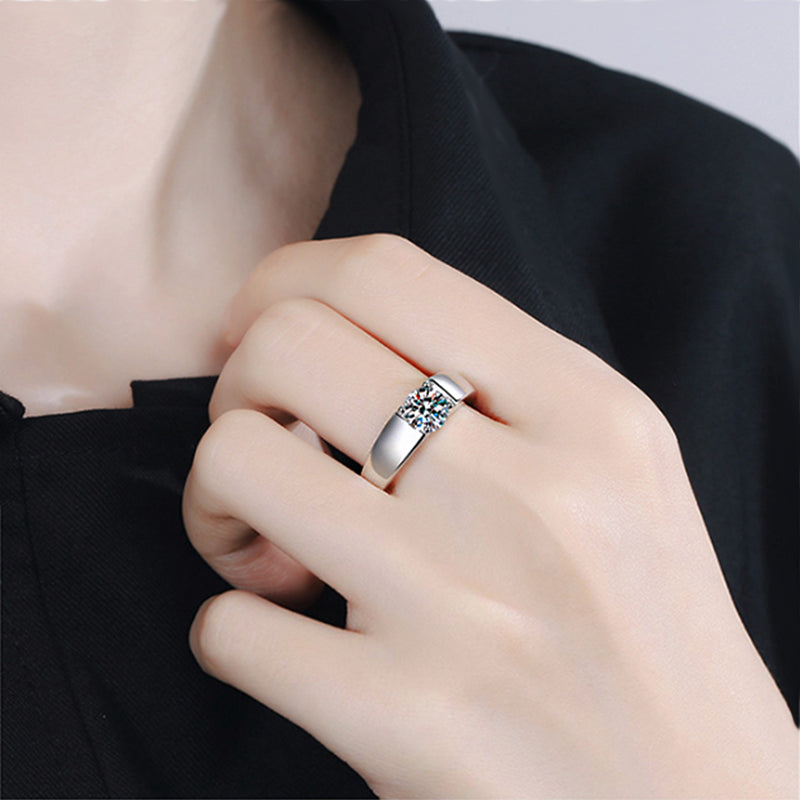 1.0 Carat Moissanite Men's Ring in Sterling Silver with White Gold Plating