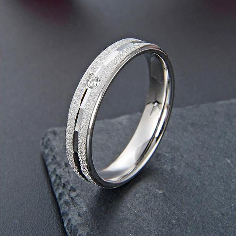 Sterling Silver Men's Ring with White Gold Plating & Round Cut White Stones