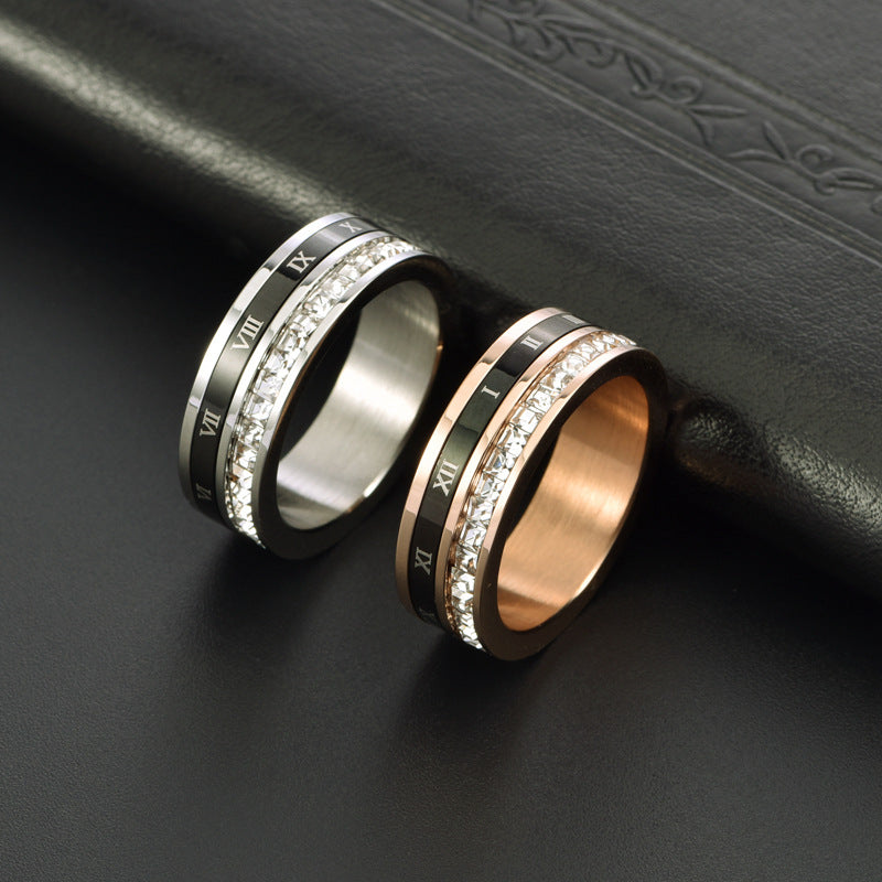 Tungsten Carbide Band White/Rose Gold Plated with Simulated Diamonds
