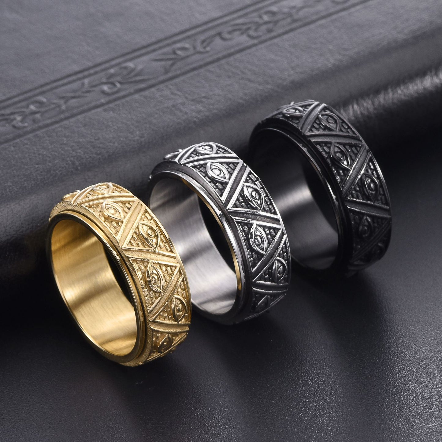 Tungsten Pyramid Eye of God Mens Wedding Band Gold Plated
