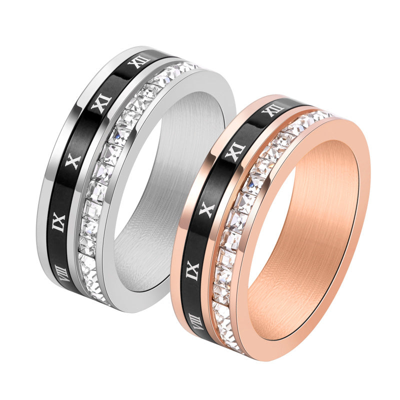 Tungsten Carbide Band White/Rose Gold Plated with Simulated Diamonds