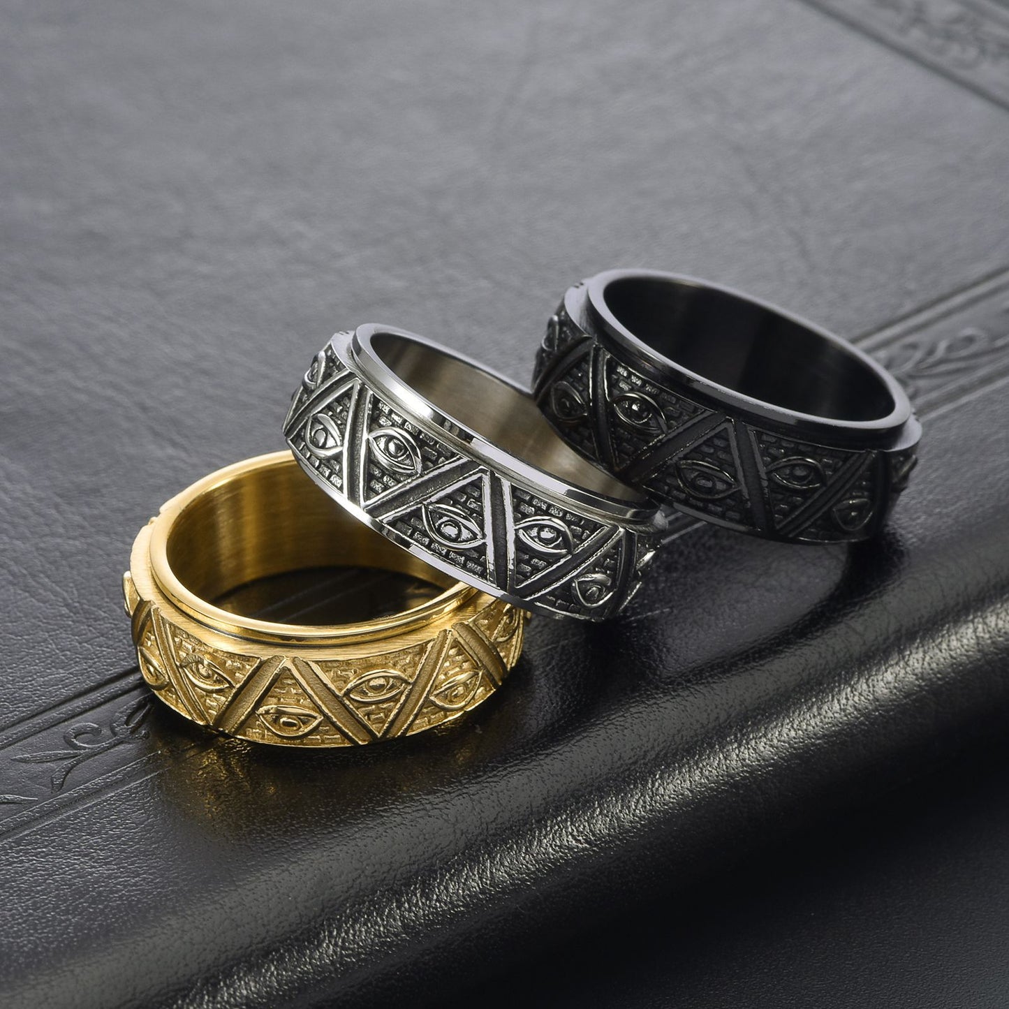 Tungsten Pyramid Eye of God Mens Wedding Band Gold Plated