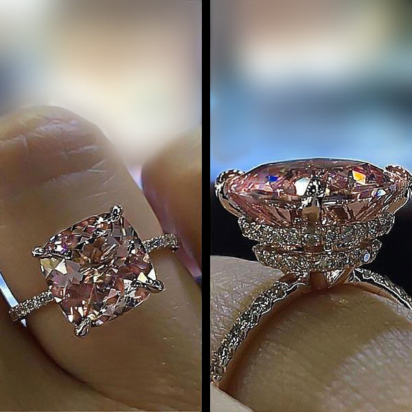 Morganite Pink Simulated Diamond Jewelry Set in Sterling Silver & Rose Gold