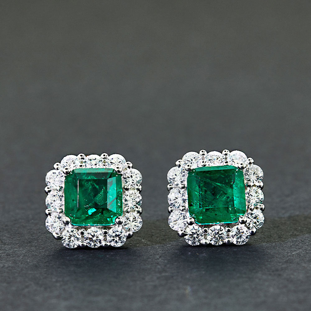 Princess Cut Emerald Green Earrings with Simulated Diamonds