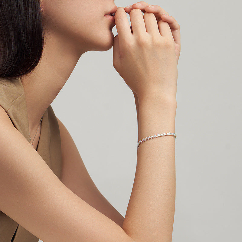 Romantic Simple White Round Cut Tennis Bracelet for Women In Sterling Silver