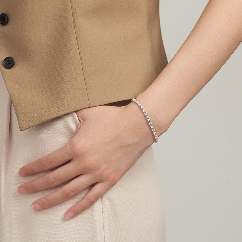 Romantic Simple White Round Cut Tennis Bracelet for Women In Sterling Silver