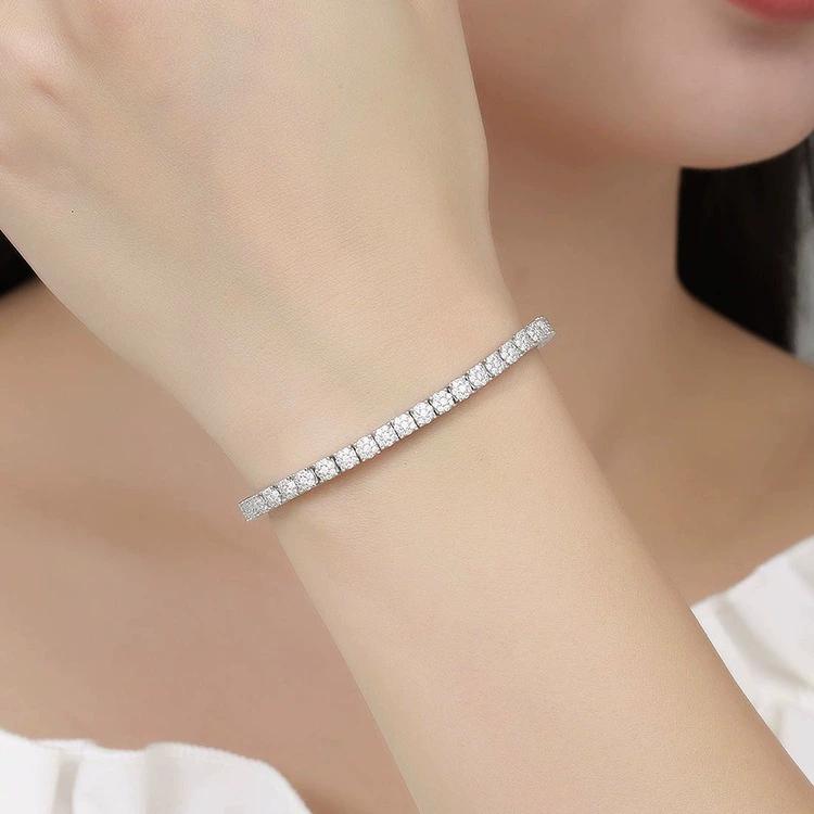 Romantic Simple White Round Cut Tennis Bracelet for Women In Sterling Silver