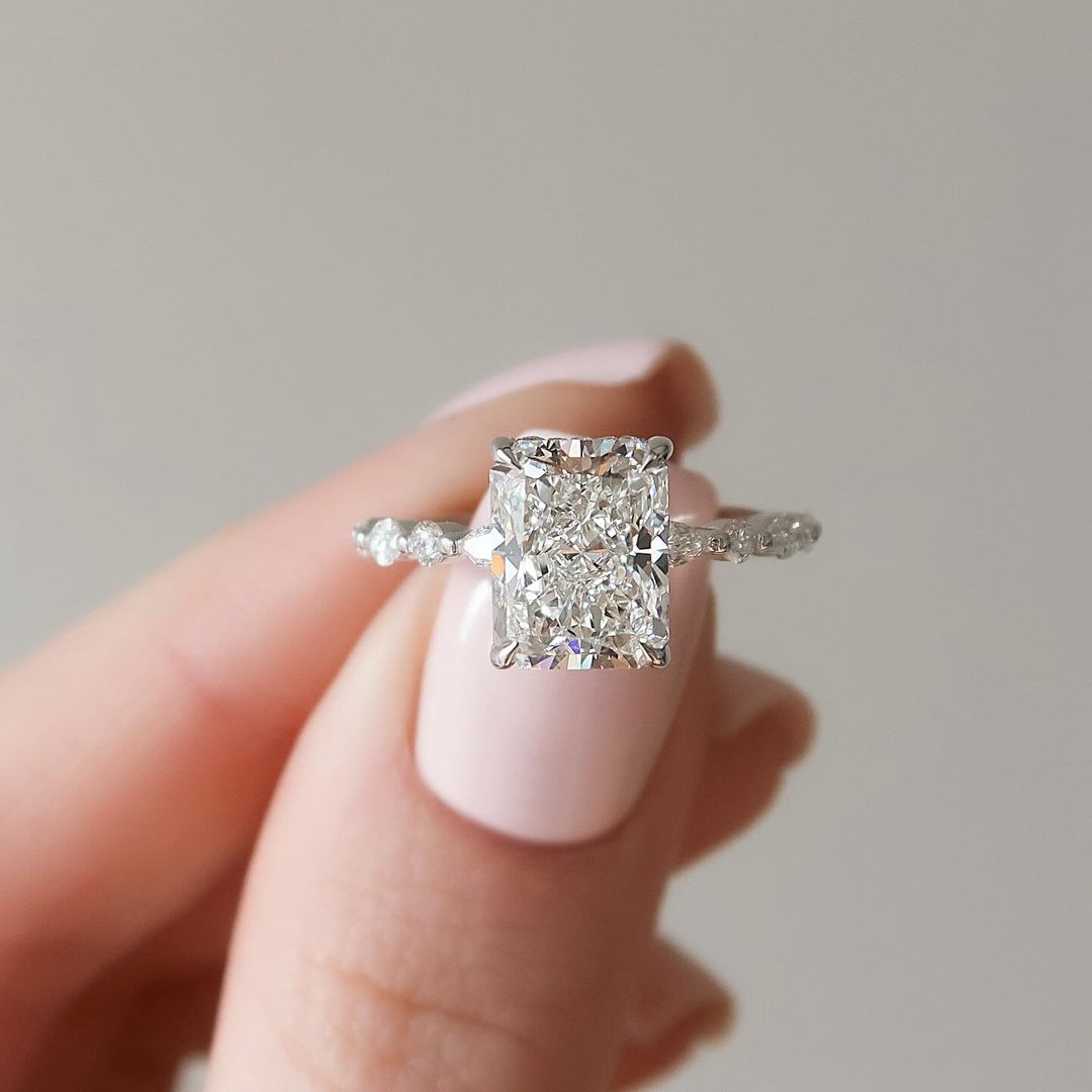 3.5 Carat Radiant-Cut Simulated Diamond Two-Tone Engagement Ring