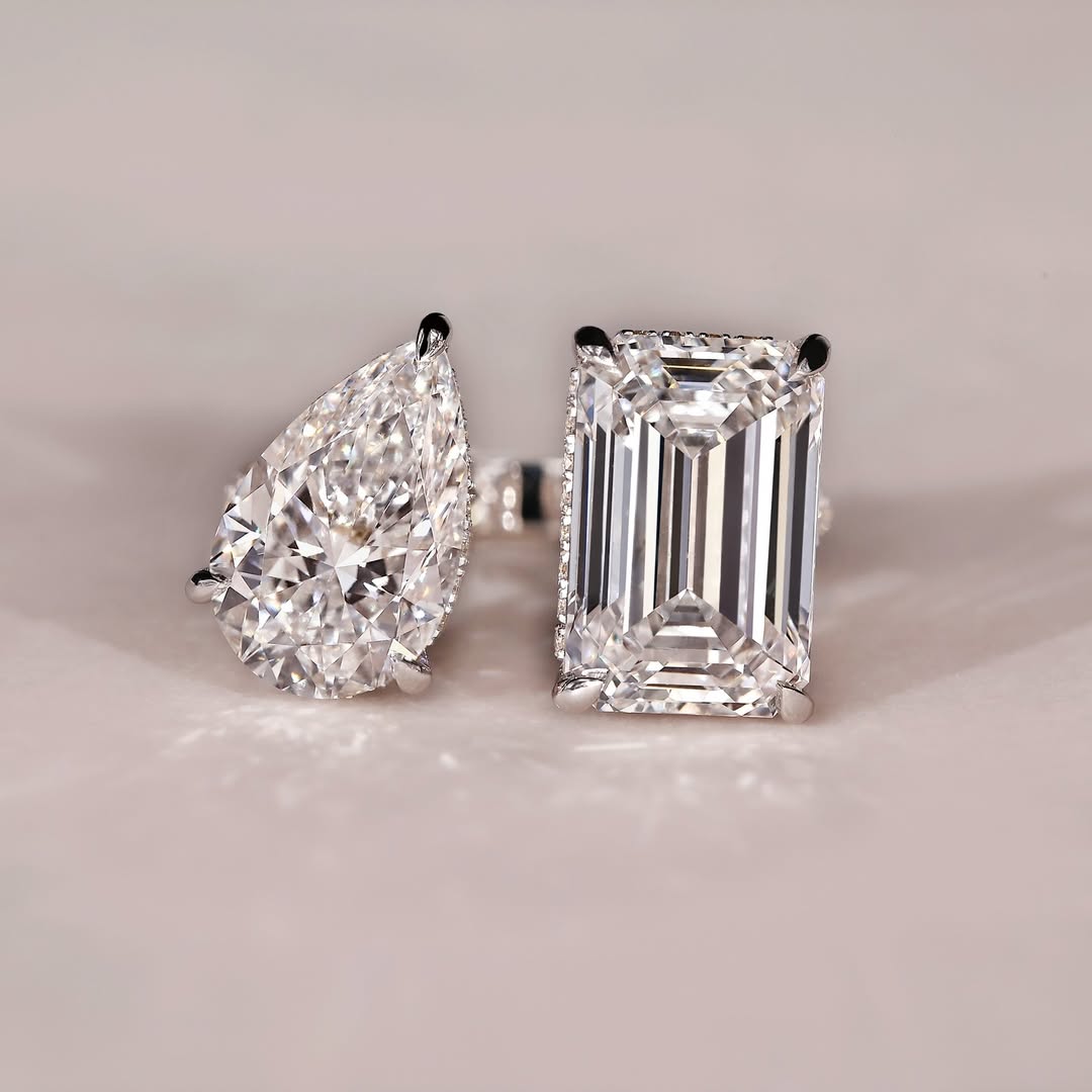 Elegant Emerald & Pear Cut Simulated Diamond Engagement Ring