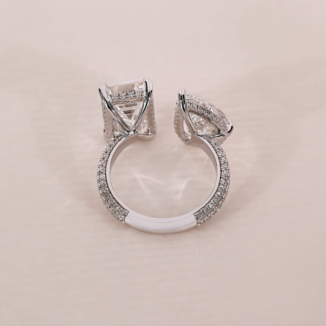 Elegant Emerald & Pear Cut Simulated Diamond Engagement Ring