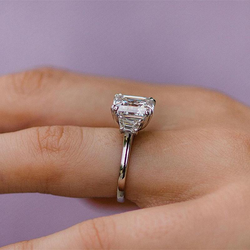 Exclusive Asscher Cut Three Stone Diamond Ring