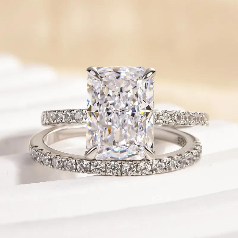 3.5 Carat Radiant-Cut Simulated Diamond Wedding Set - Sterling Silver