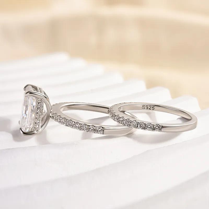 3.5 Carat Radiant-Cut Simulated Diamond Wedding Set - Sterling Silver