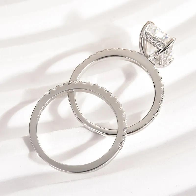3.5 Carat Radiant-Cut Simulated Diamond Wedding Set - Sterling Silver