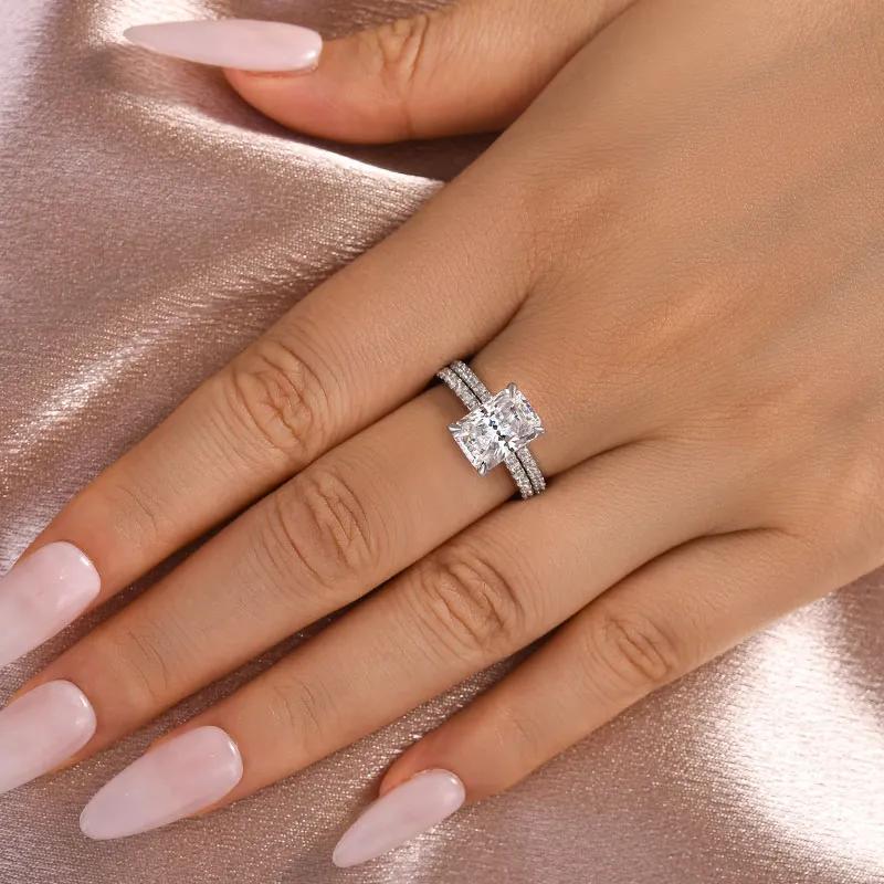 3.5 Carat Radiant-Cut Simulated Diamond Wedding Set - Sterling Silver