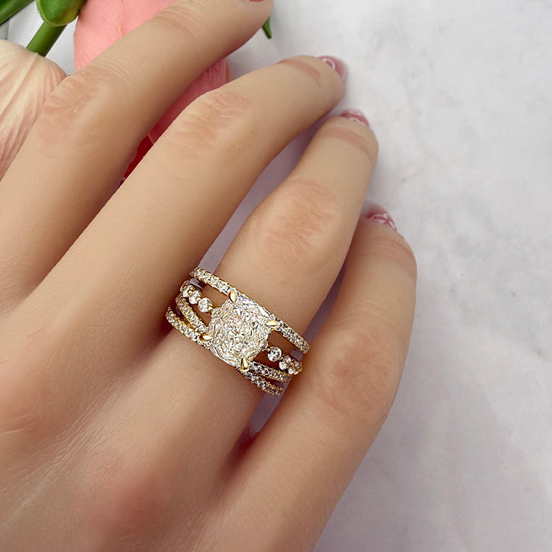 Conjunto de boda de 3 piezas de plata con piedra preciosa de talla cojín de 2,0 quilates