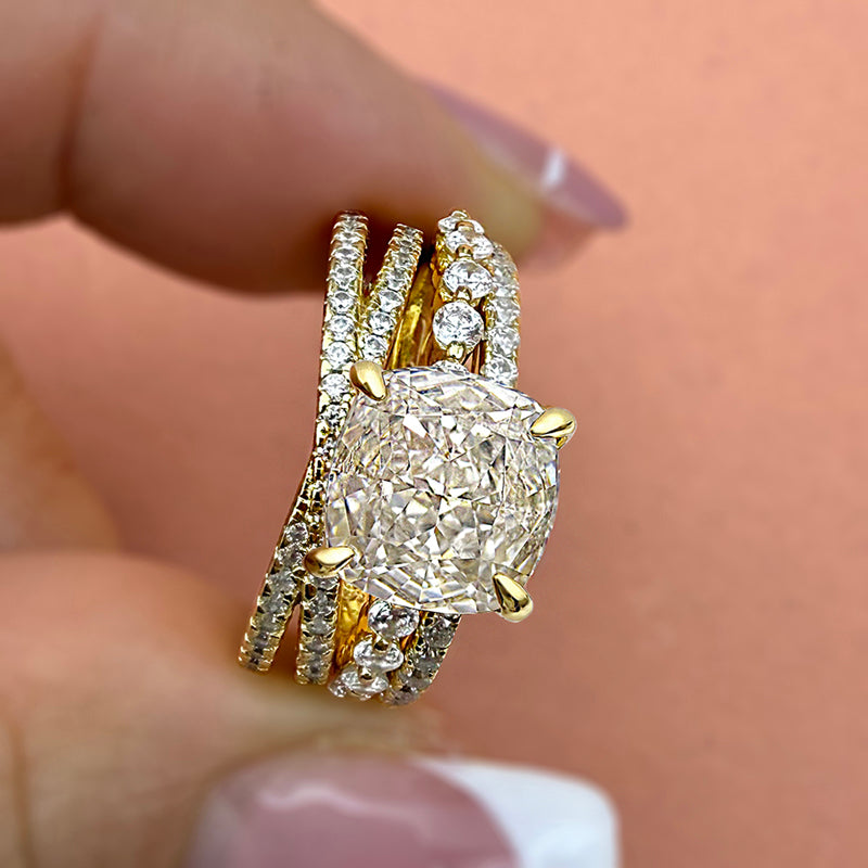 Conjunto de boda de 3 piezas de plata con piedra preciosa de talla cojín de 2,0 quilates