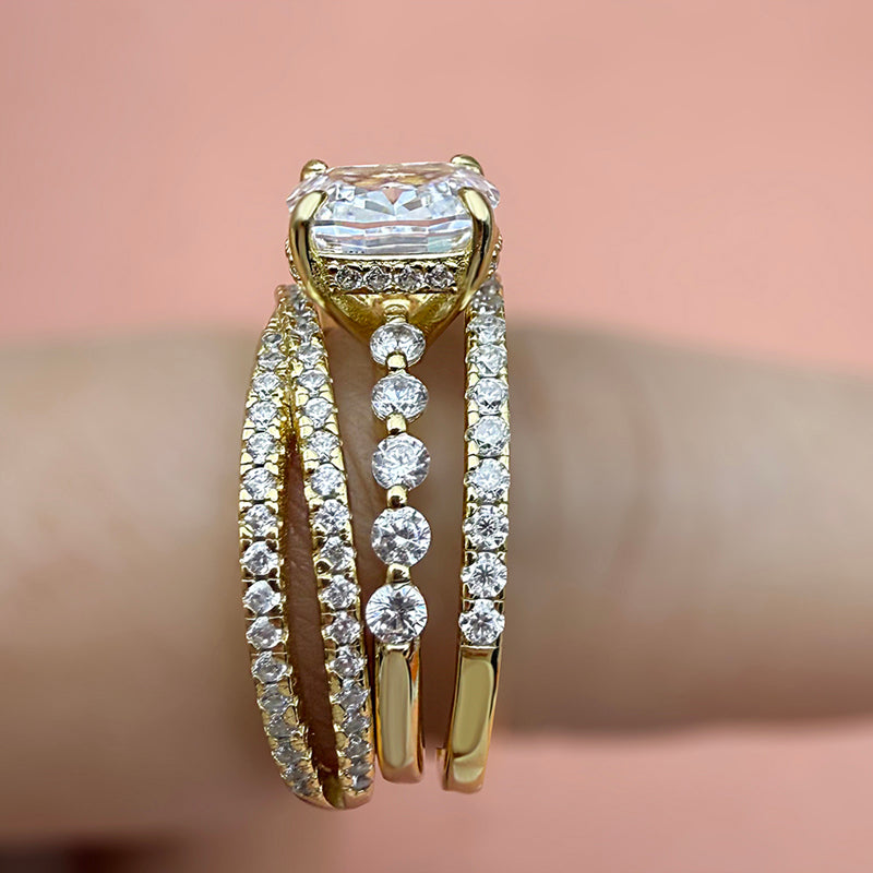 Conjunto de boda de 3 piezas de plata con piedra preciosa de talla cojín de 2,0 quilates