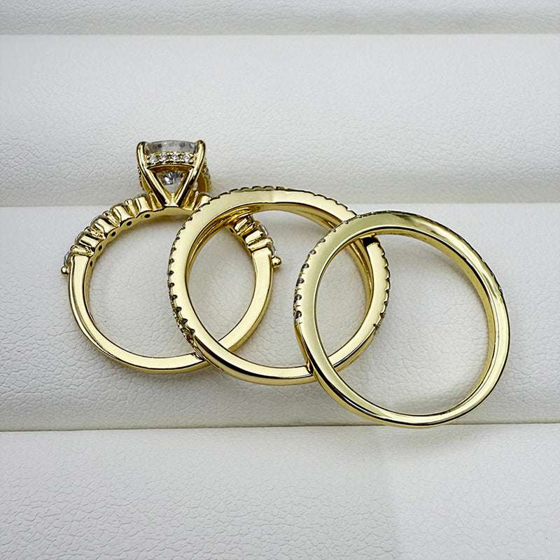3pcs silver Wedding Set with Cushion Cut Gemstone