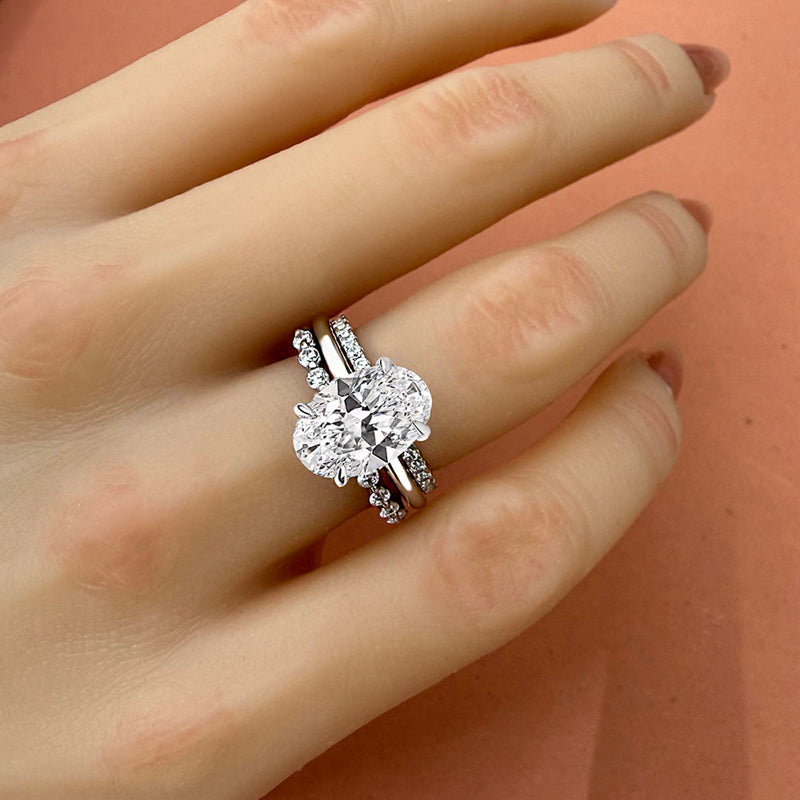Silver Wedding Set with 3.5 Carat Oval Cut 3 pcs Gemstone
