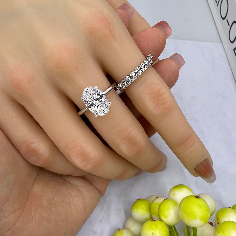 Silver Wedding Set with 3.5 Carat Oval Cut 3 pcs Gemstone